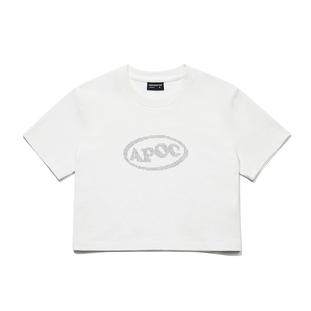 Oval Logo Crop Half T-Shirts_White