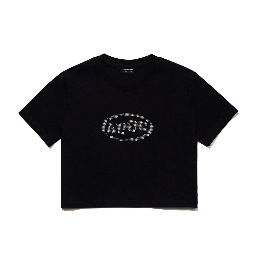 Oval Logo Crop Half T-Shirts_Black